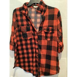 Ladies Paper + Tee Black And Red Plaid Button Up Shirt Size 3 X Large